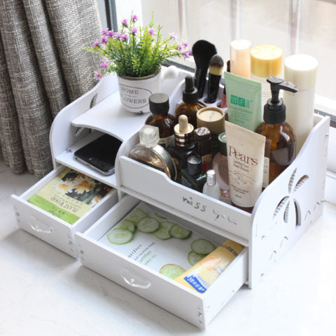 Tropical Palm Vanity Organizer - Exotic Wooden Storage & Organization